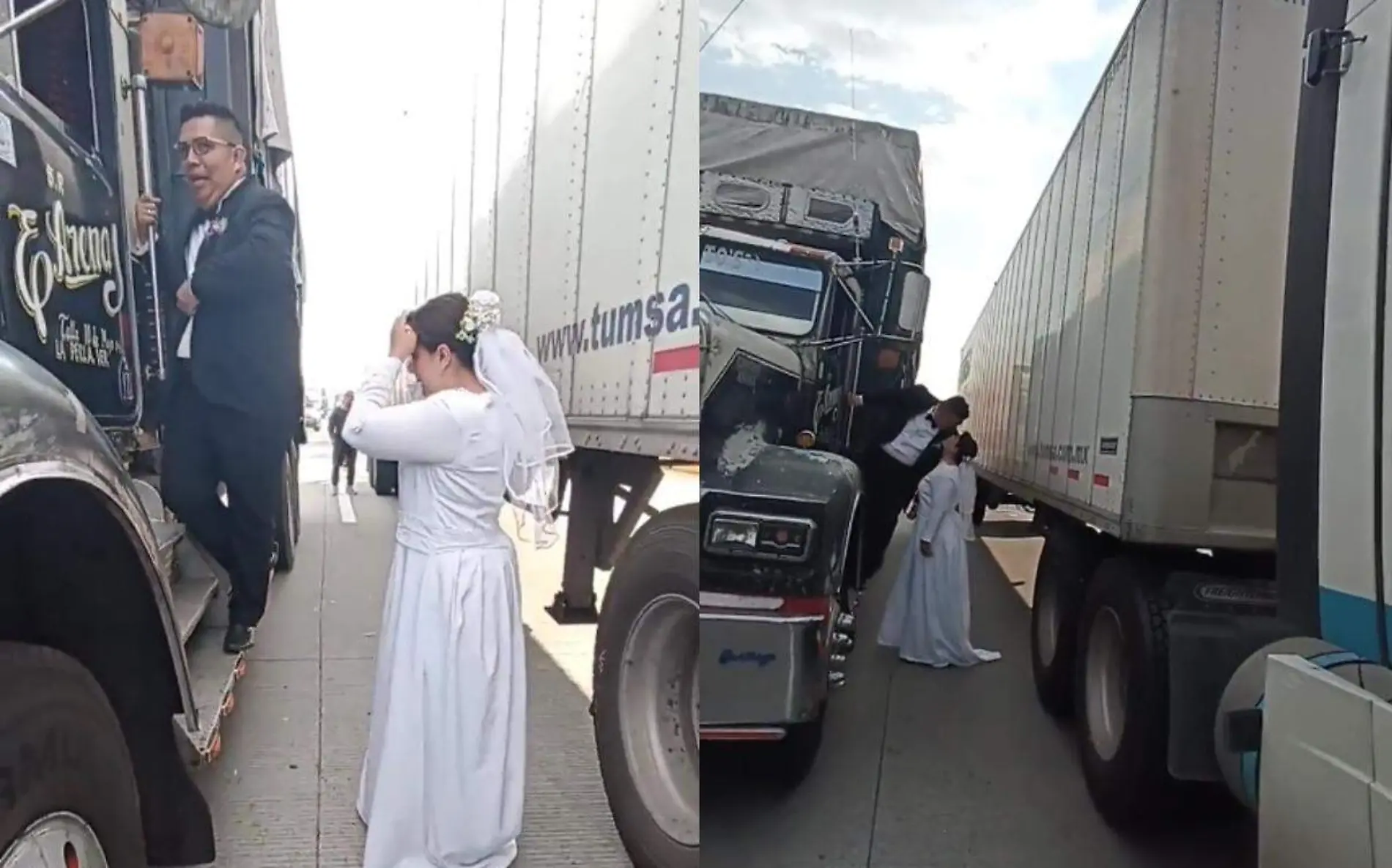 novios en medio de carretera